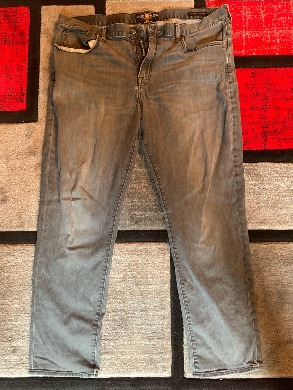 Lucky Brand Men's Gray Slim Jeans with Leather Logo Patch